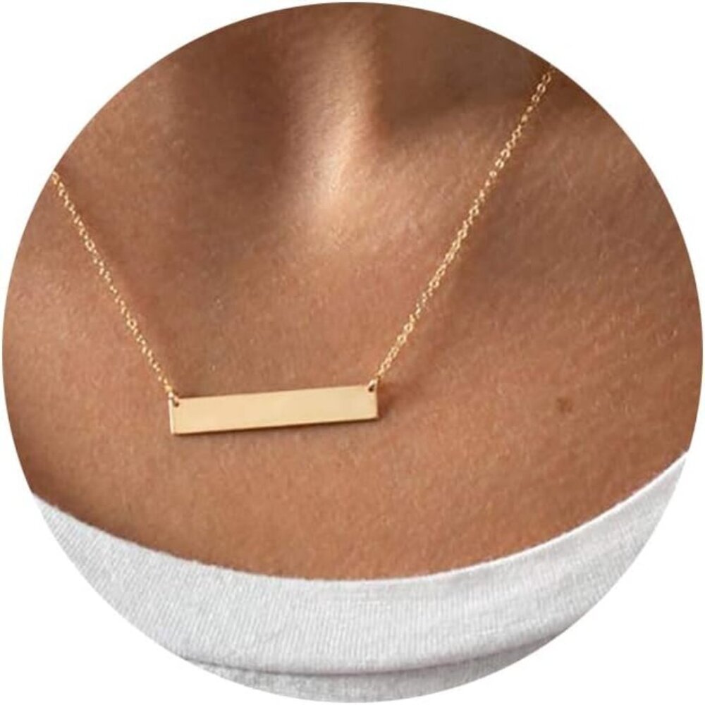 Dainty Bar Necklace for Women,Gold/Silver Cute Delicate Disc Necklcace,Trendy El